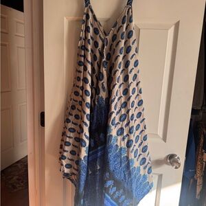 Blue and Cream Patterned Women's Dress